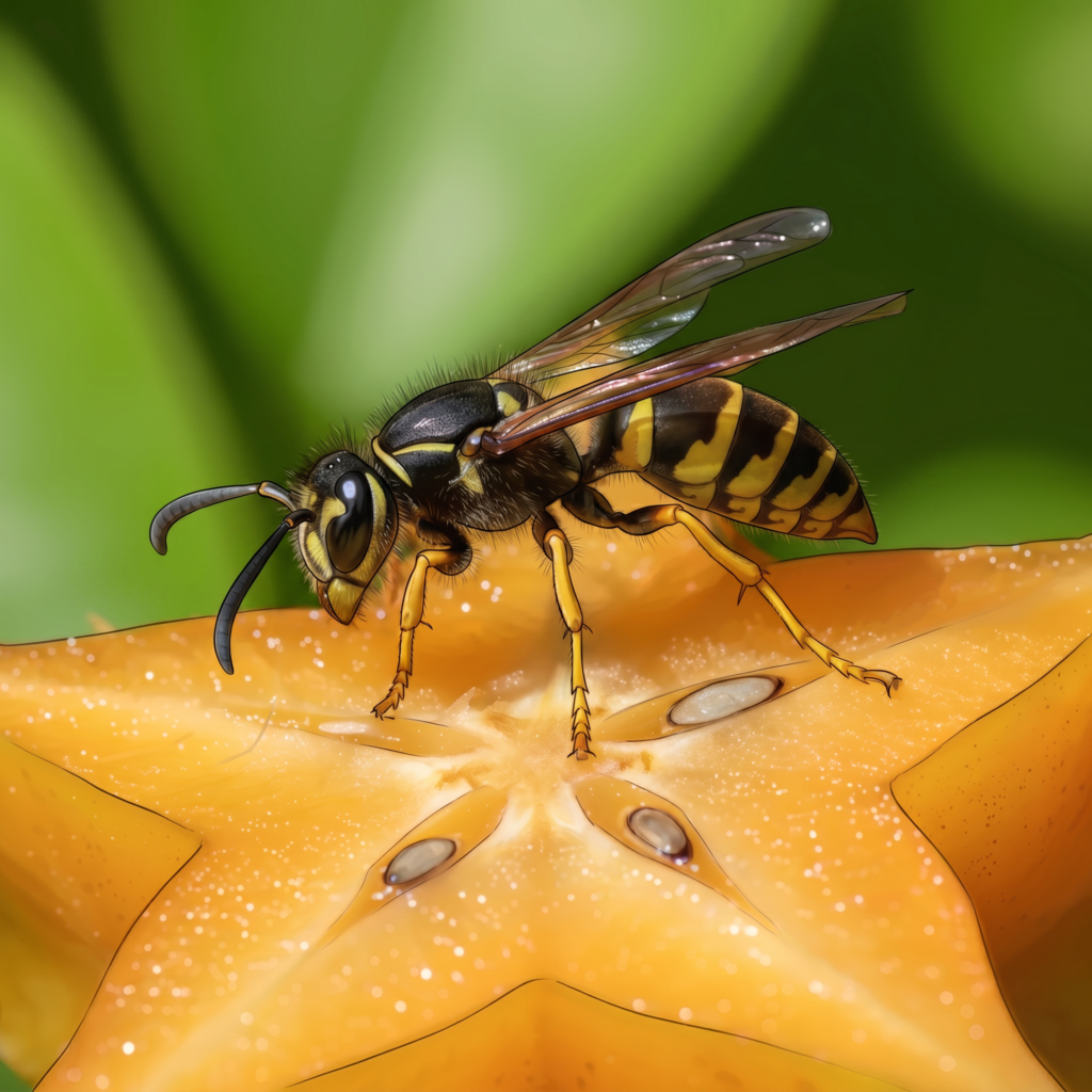 German wasp on a piece of fruit